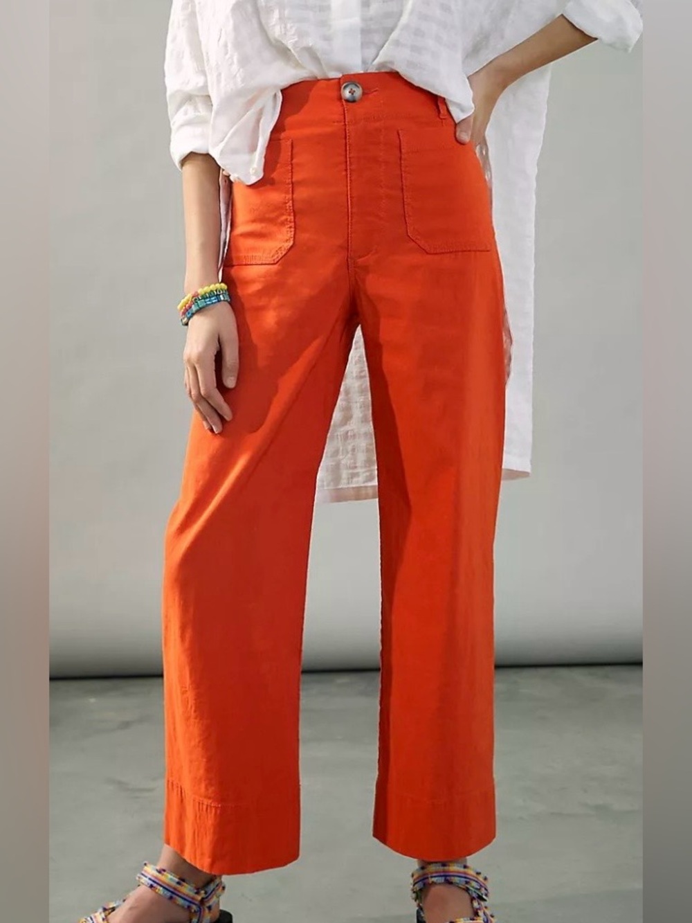 Anthropologie Maeve Colette Wide-Leg Pants Orange 26 Petite